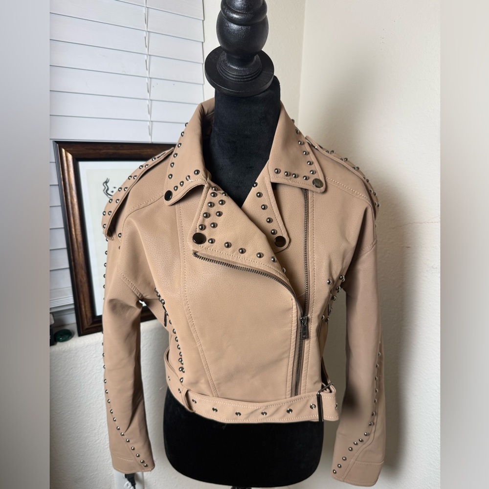 Coalition LA Faux Leather Moto studded‎ heart Jacket